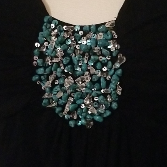 Robert Rodriguez black ruched blue beaded top M - Picture 2 of 5